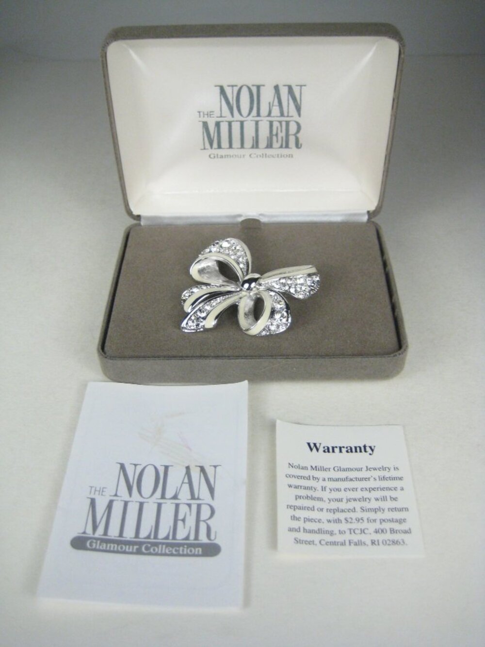Nolan Miller Brooch Shining Spirit Bow Pin Silvertone Rhinestones NEW WEAR BOX